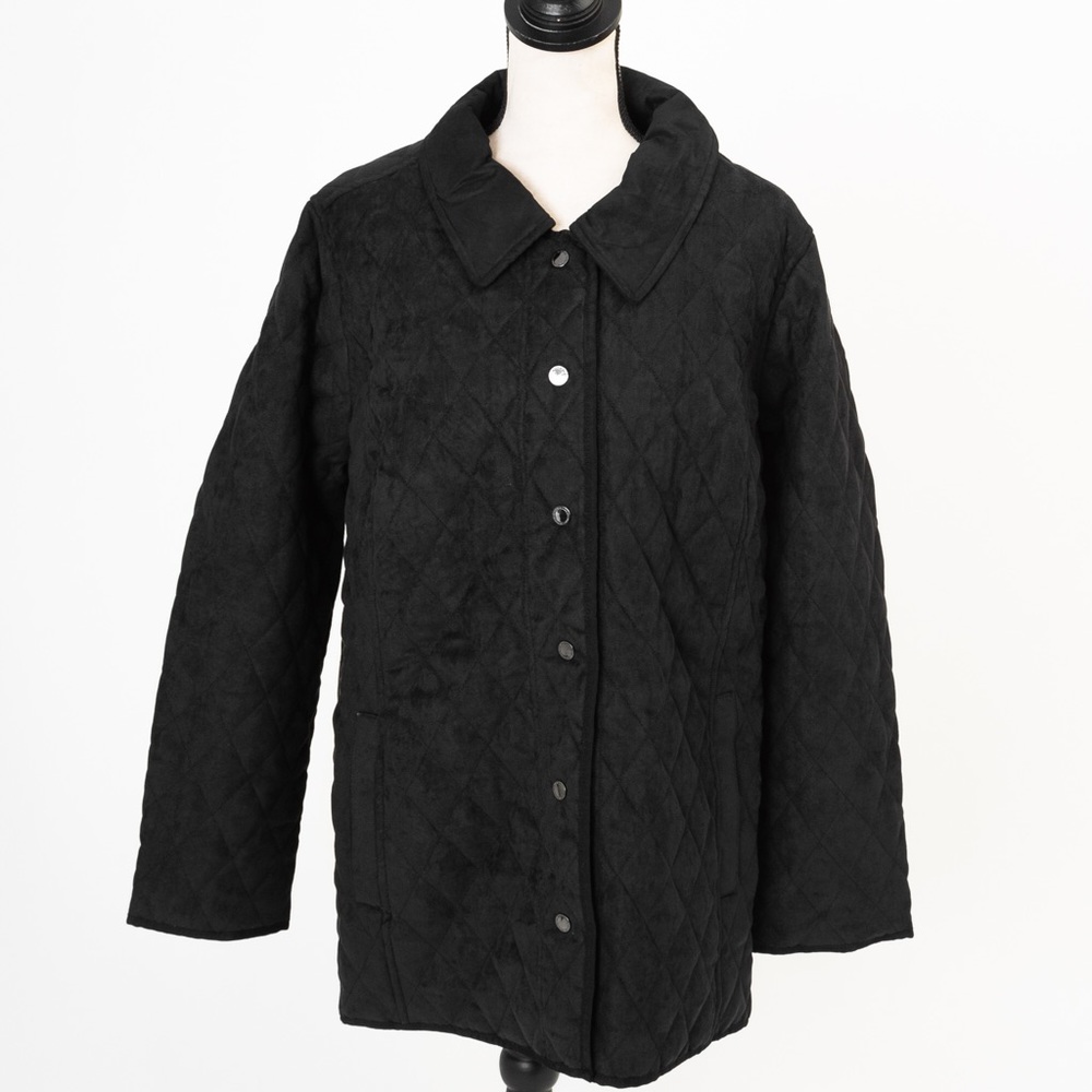 Faux suede black quilted barn jacket Isaac Mizrahi 1X